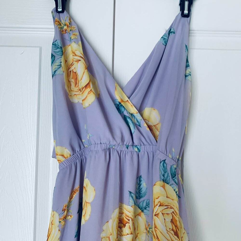 Lulus Kind & Loving Lavender Lined Chiffon Floral Almost Backless Maxi SzM - Picture 9 of 9
